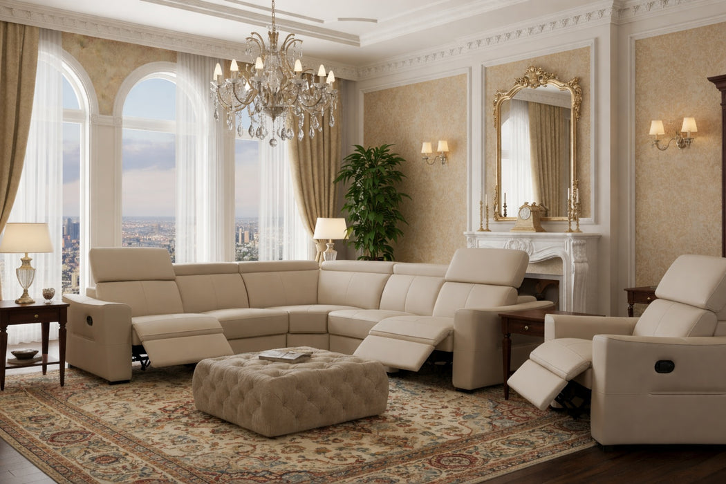 ESF Furniture - 2119 Sectional and Armchair w/ Manual Recliners in Beige - 2119-SECTIONAL