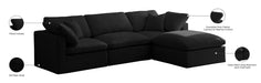 Meridian Furniture - Plush 105" Black Velvet Upholstered Standard Comfort 4pc. Sectional - 602Black-Sec4A - GreatFurnitureDeal