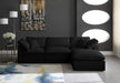 Meridian Furniture - Plush 105" Black Velvet Upholstered Standard Comfort 4pc. Sectional - 602Black-Sec4A - GreatFurnitureDeal