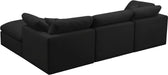 Meridian Furniture - Plush 105" Black Velvet Upholstered Standard Comfort 4pc. Sectional - 602Black-Sec4A - GreatFurnitureDeal