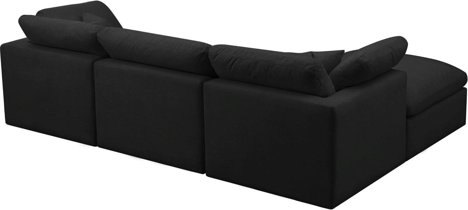 Meridian Furniture - Plush 105" Black Velvet Upholstered Standard Comfort 4pc. Sectional - 602Black-Sec4A - GreatFurnitureDeal