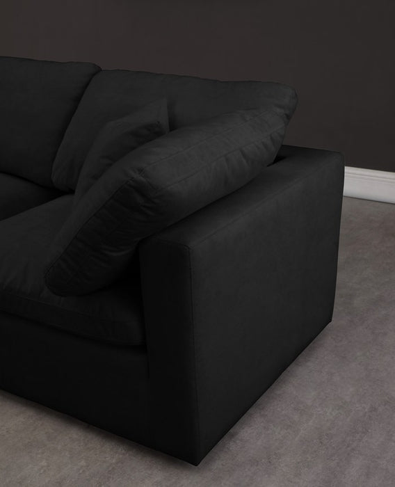 Meridian Furniture - Plush 105" Black Velvet Upholstered Standard Comfort 4pc. Sectional - 602Black-Sec4A - GreatFurnitureDeal