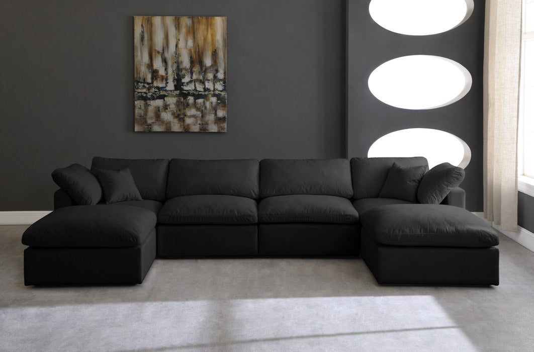 Meridian Furniture - Plush 140" Black Velvet Upholstered Standard Comfort 6pc. Sectional - 602Black-Sec6B - GreatFurnitureDeal