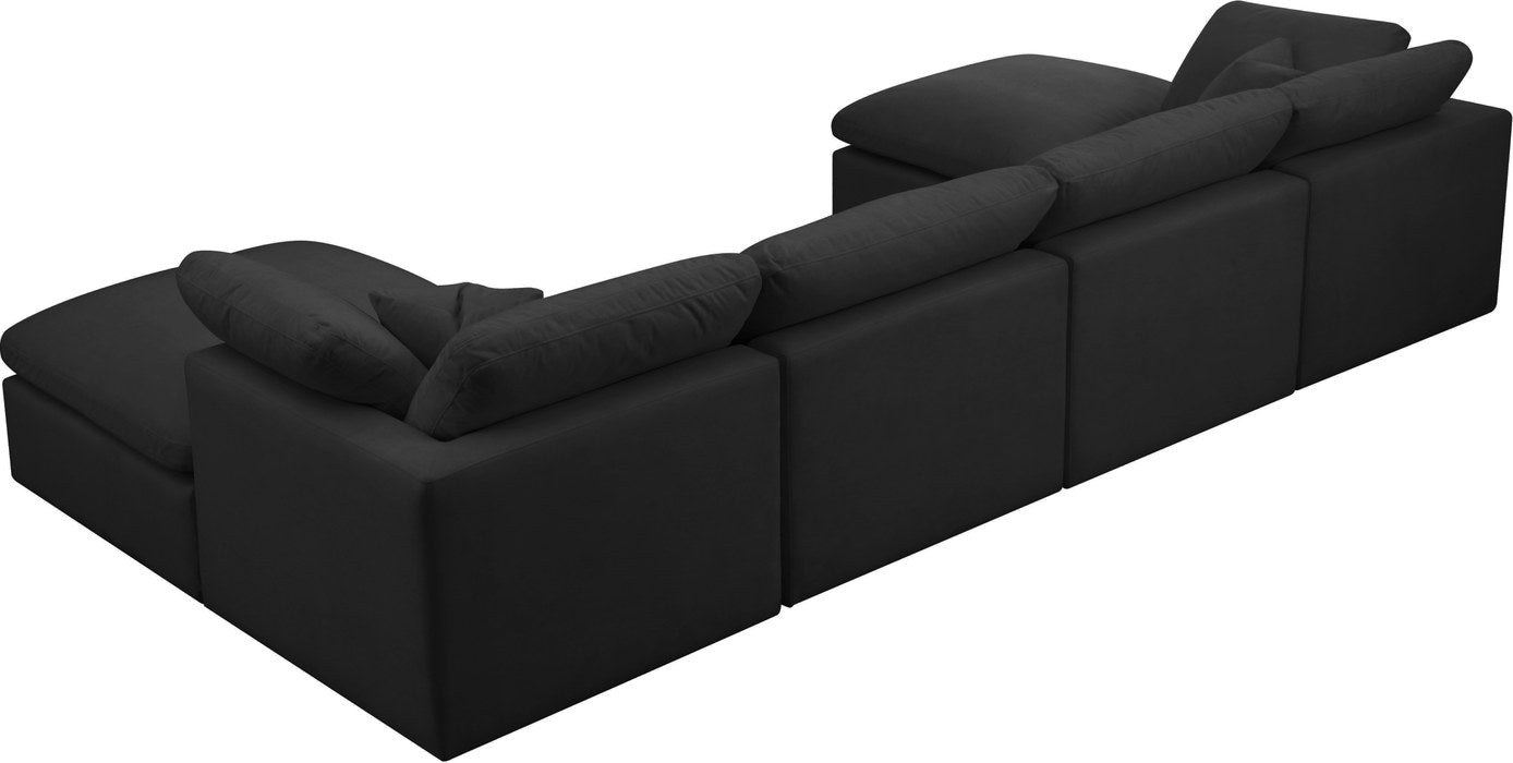 Meridian Furniture - Plush 140" Black Velvet Upholstered Standard Comfort 6pc. Sectional - 602Black-Sec6B - GreatFurnitureDeal