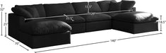 Meridian Furniture - Plush 140" Black Velvet Upholstered Standard Comfort 6pc. Sectional - 602Black-Sec6B - GreatFurnitureDeal