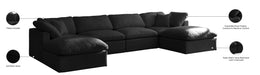 Meridian Furniture - Plush 140" Black Velvet Upholstered Standard Comfort 6pc. Sectional - 602Black-Sec6B - GreatFurnitureDeal