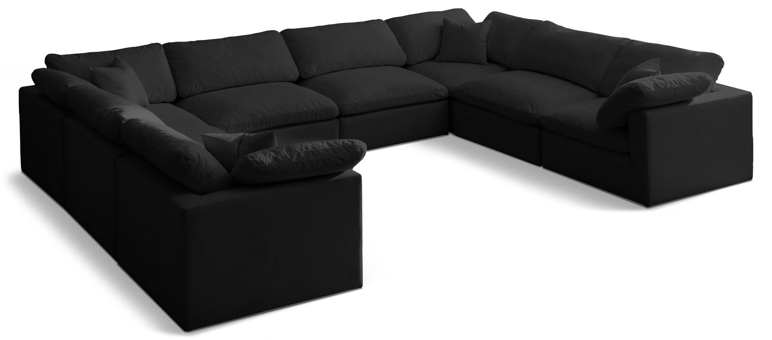 Meridian Furniture - Plush 140" Black Velvet Upholstered Standard Comfort 8pc. Sectional - 602Black-Sec8A - GreatFurnitureDeal