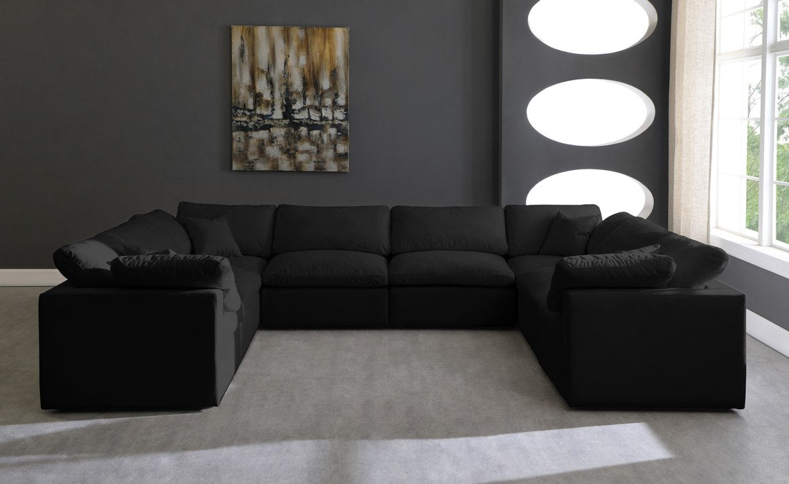 Meridian Furniture - Plush 140" Black Velvet Upholstered Standard Comfort 8pc. Sectional - 602Black-Sec8A - GreatFurnitureDeal