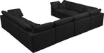 Meridian Furniture - Plush 140" Black Velvet Upholstered Standard Comfort 8pc. Sectional - 602Black-Sec8A - GreatFurnitureDeal