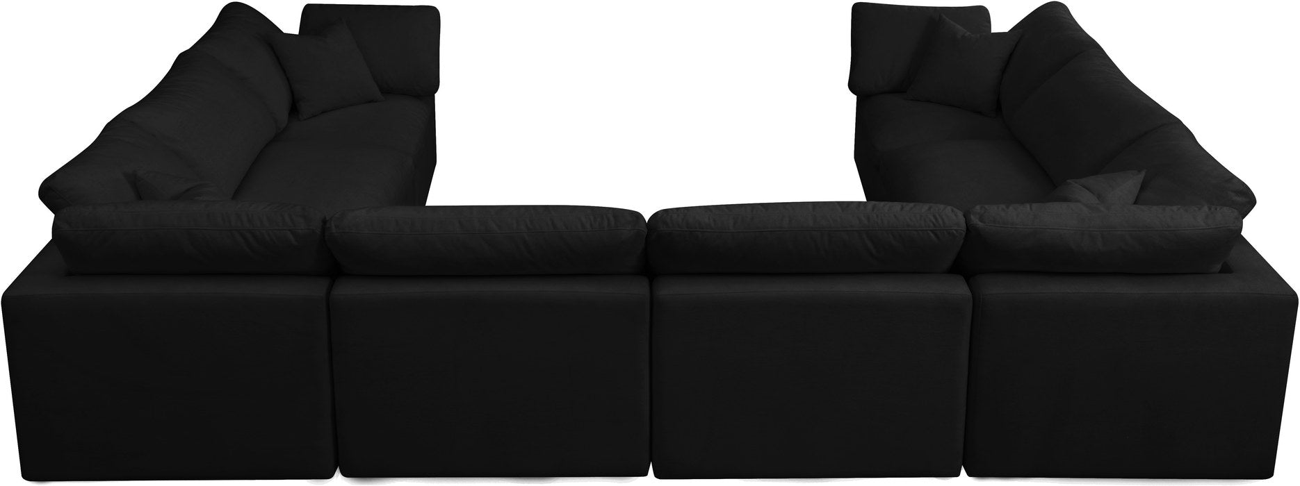 Meridian Furniture - Plush 140" Black Velvet Upholstered Standard Comfort 8pc. Sectional - 602Black-Sec8A - GreatFurnitureDeal