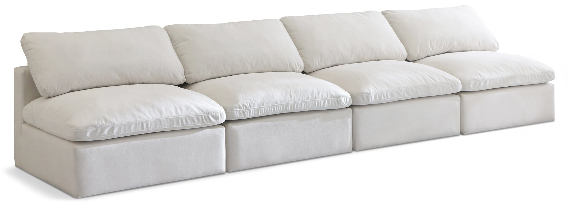 Meridian Furniture - Plush 140" Cream Velvet Upholstered Standard Comfort 4pc. Armless Sofa - 602Cream-S4 - GreatFurnitureDeal
