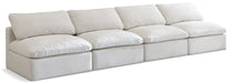 Meridian Furniture - Plush 140" Cream Velvet Upholstered Standard Comfort 4pc. Armless Sofa - 602Cream-S4 - GreatFurnitureDeal
