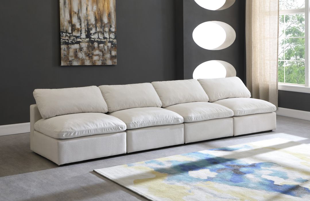 Meridian Furniture - Plush 140" Cream Velvet Upholstered Standard Comfort 4pc. Armless Sofa - 602Cream-S4 - GreatFurnitureDeal