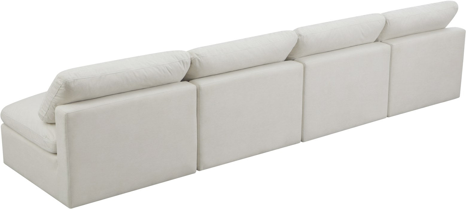 Meridian Furniture - Plush 140" Cream Velvet Upholstered Standard Comfort 4pc. Armless Sofa - 602Cream-S4 - GreatFurnitureDeal