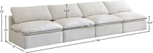 Meridian Furniture - Plush 140" Cream Velvet Upholstered Standard Comfort 4pc. Armless Sofa - 602Cream-S4 - GreatFurnitureDeal