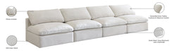 Meridian Furniture - Plush 140" Cream Velvet Upholstered Standard Comfort 4pc. Armless Sofa - 602Cream-S4 - GreatFurnitureDeal