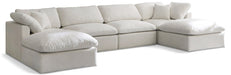 Meridian Furniture - Plush 140" Cream Velvet Upholstered Standard Comfort 6pc. Sectional - 602Cream-Sec6B - GreatFurnitureDeal