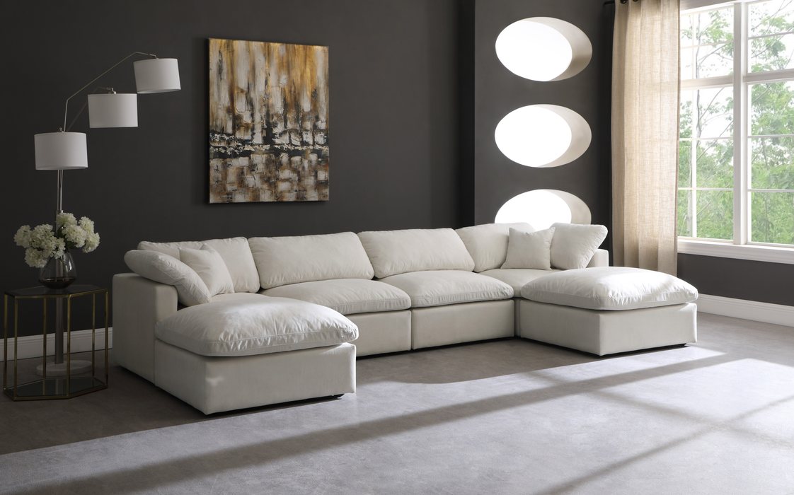 Meridian Furniture - Plush 140" Cream Velvet Upholstered Standard Comfort 6pc. Sectional - 602Cream-Sec6B - GreatFurnitureDeal