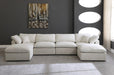 Meridian Furniture - Plush 140" Cream Velvet Upholstered Standard Comfort 6pc. Sectional - 602Cream-Sec6B - GreatFurnitureDeal