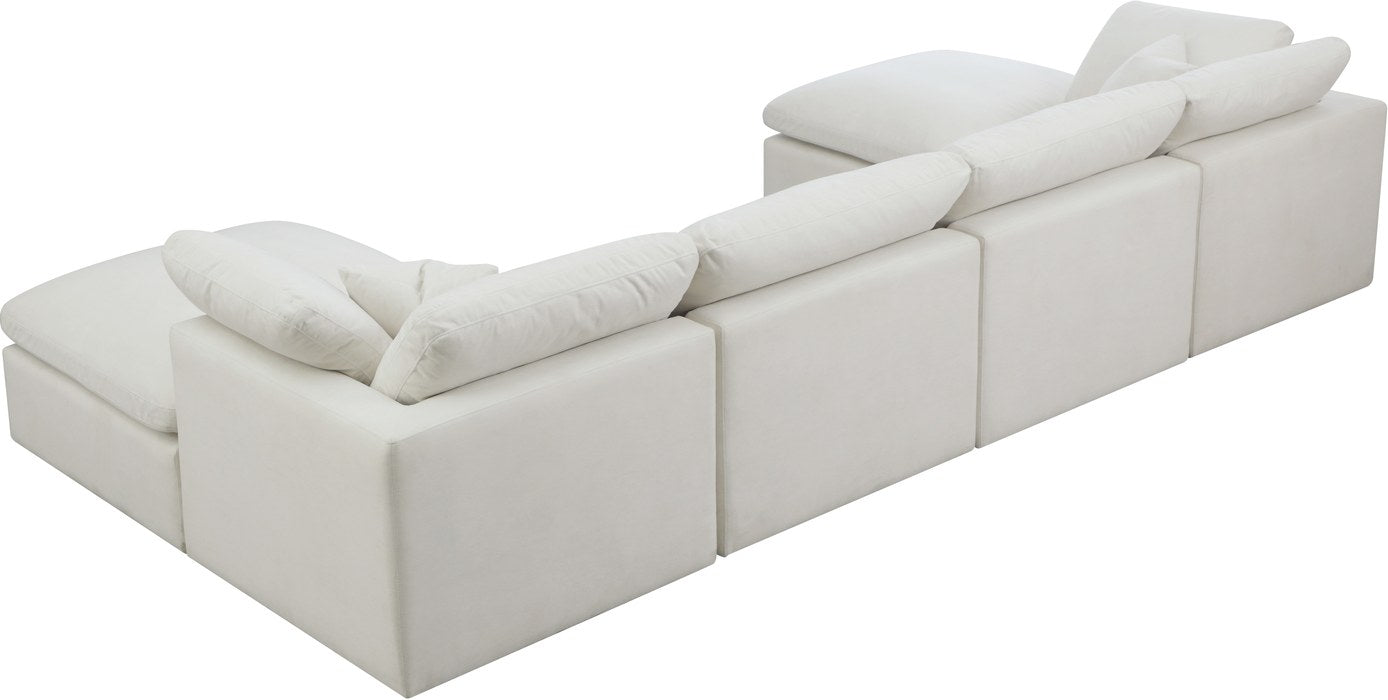 Meridian Furniture - Plush 140" Cream Velvet Upholstered Standard Comfort 6pc. Sectional - 602Cream-Sec6B - GreatFurnitureDeal