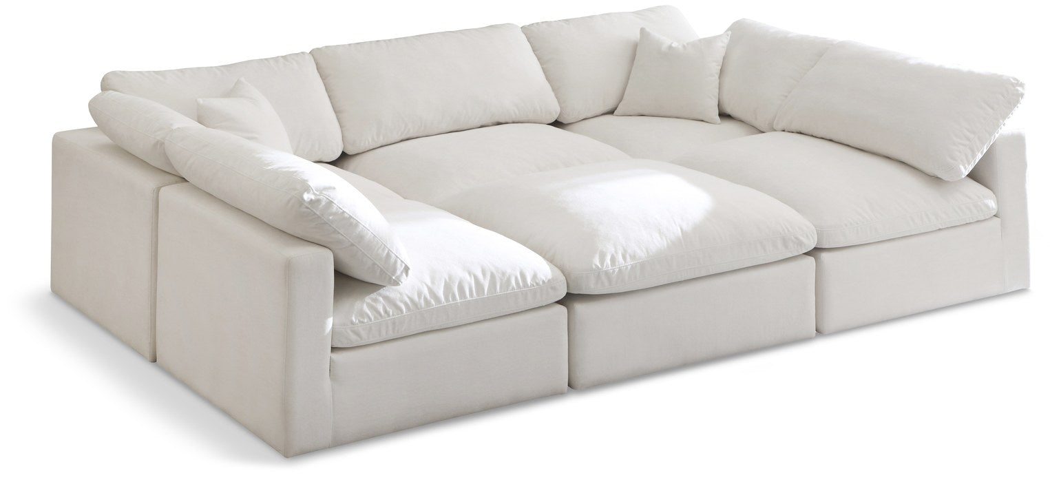 Meridian Furniture - Plush 105" Cream Velvet Upholstered Standard Comfort 6pc. Sectional - 602Cream-Sec6C - GreatFurnitureDeal