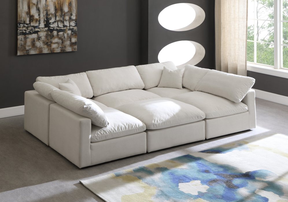 Meridian Furniture - Plush 105" Cream Velvet Upholstered Standard Comfort 6pc. Sectional - 602Cream-Sec6C - GreatFurnitureDeal
