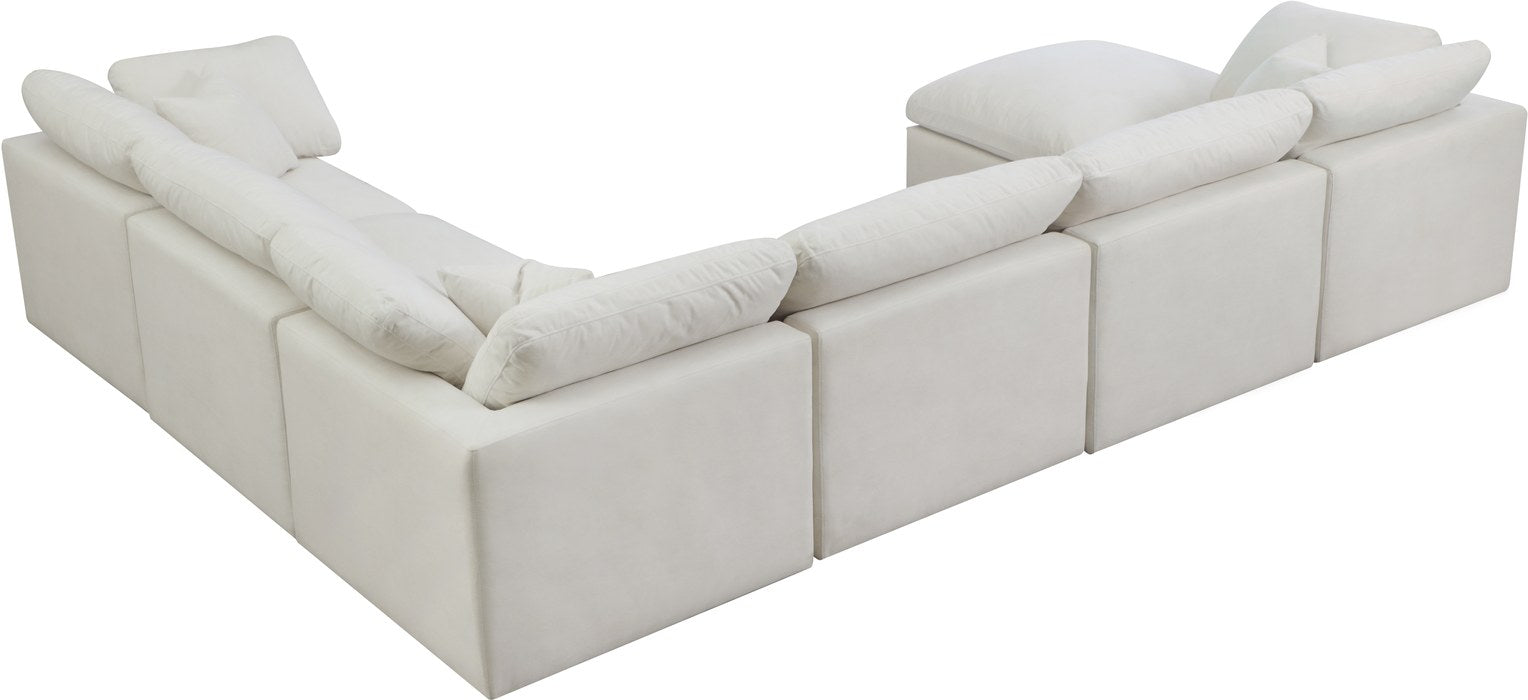 Meridian Furniture - Plush 140" Cream Velvet Upholstered Standard Comfort 7pc. Sectional - 602Cream-Sec7A - GreatFurnitureDeal