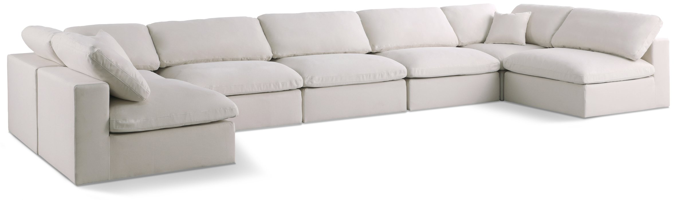 Meridian Furniture - Plush 175" Cream Velvet Upholstered Standard Comfort 7pc. Sectional - 602Cream-Sec7B - GreatFurnitureDeal