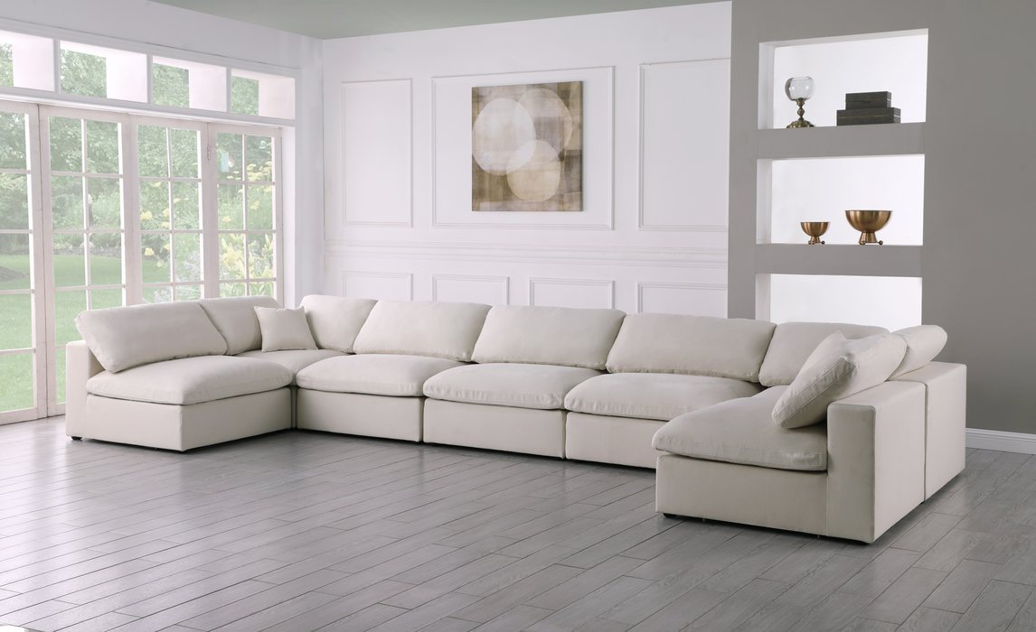 Meridian Furniture - Plush 175" Cream Velvet Upholstered Standard Comfort 7pc. Sectional - 602Cream-Sec7B - GreatFurnitureDeal