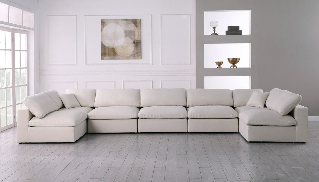 Meridian Furniture - Plush 175" Cream Velvet Upholstered Standard Comfort 7pc. Sectional - 602Cream-Sec7B - GreatFurnitureDeal