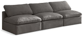 Meridian Furniture - Plush 105" Grey Velvet Upholstered Standard Comfort 3pc. Armless Sofa - 602Grey-S3 - GreatFurnitureDeal