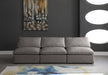 Meridian Furniture - Plush 105" Grey Velvet Upholstered Standard Comfort 3pc. Armless Sofa - 602Grey-S3 - GreatFurnitureDeal