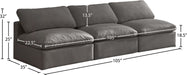 Meridian Furniture - Plush 105" Grey Velvet Upholstered Standard Comfort 3pc. Armless Sofa - 602Grey-S3 - GreatFurnitureDeal
