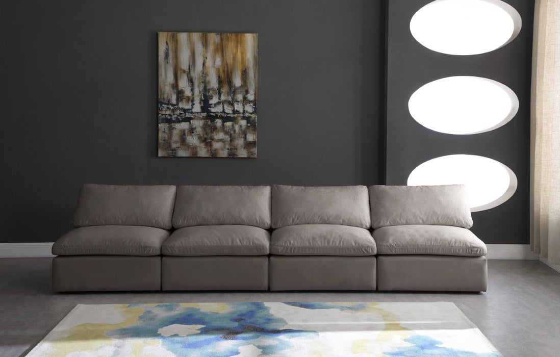 Meridian Furniture - Plush 140" Grey Velvet Upholstered Standard Comfort 4pc. Armless Sofa - 602Grey-S4 - GreatFurnitureDeal