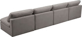 Meridian Furniture - Plush 140" Grey Velvet Upholstered Standard Comfort 4pc. Armless Sofa - 602Grey-S4 - GreatFurnitureDeal