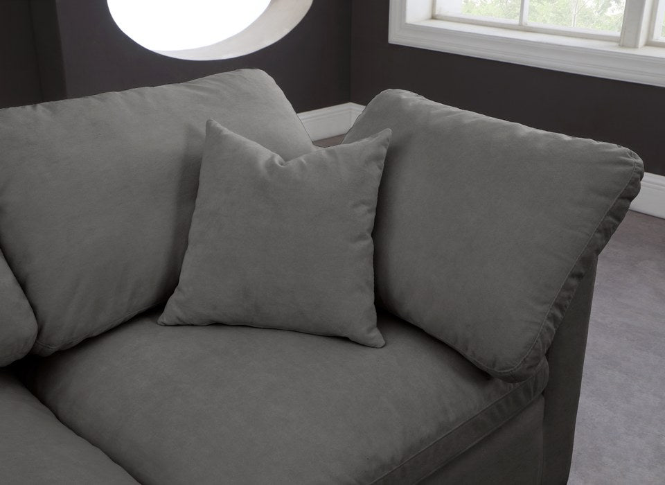 Meridian Furniture - Plush 140" Grey Velvet Upholstered Standard Comfort 4pc. Armless Sofa - 602Grey-S4 - GreatFurnitureDeal