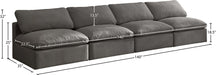Meridian Furniture - Plush 140" Grey Velvet Upholstered Standard Comfort 4pc. Armless Sofa - 602Grey-S4 - GreatFurnitureDeal