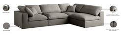 Meridian Furniture - Plush 105" Grey Velvet Upholstered Standard Comfort 4pc. Sectional - 602Grey-Sec4B - GreatFurnitureDeal