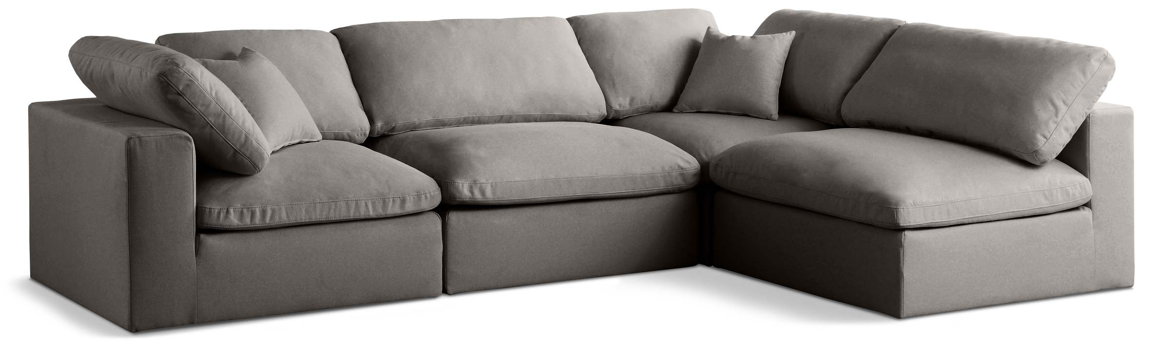 Meridian Furniture - Plush 105" Grey Velvet Upholstered Standard Comfort 4pc. Sectional - 602Grey-Sec4B - GreatFurnitureDeal