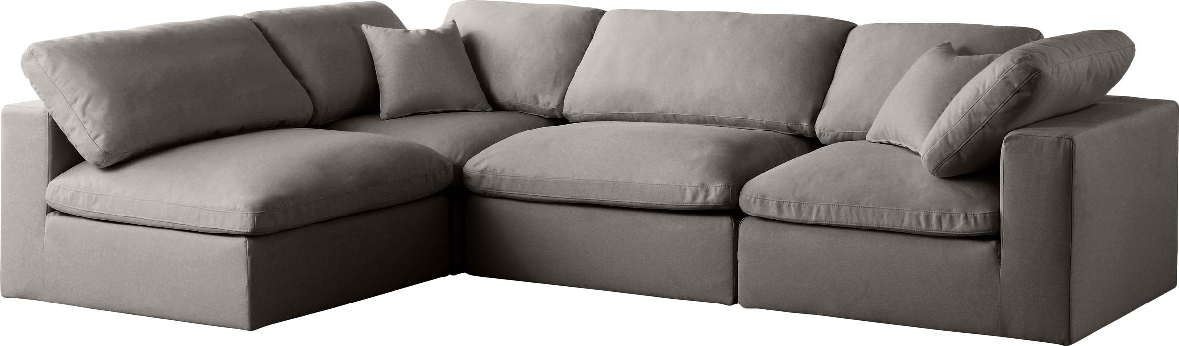 Meridian Furniture - Plush 105" Grey Velvet Upholstered Standard Comfort 4pc. Sectional - 602Grey-Sec4B - GreatFurnitureDeal