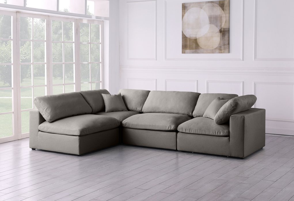 Meridian Furniture - Plush 105" Grey Velvet Upholstered Standard Comfort 4pc. Sectional - 602Grey-Sec4B - GreatFurnitureDeal