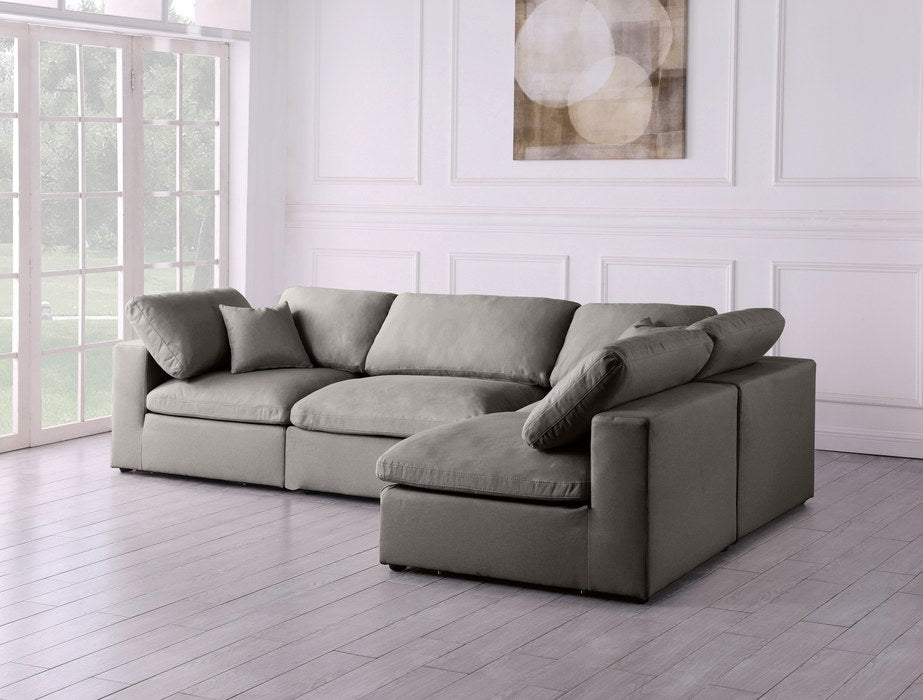 Meridian Furniture - Plush 105" Grey Velvet Upholstered Standard Comfort 4pc. Sectional - 602Grey-Sec4B - GreatFurnitureDeal
