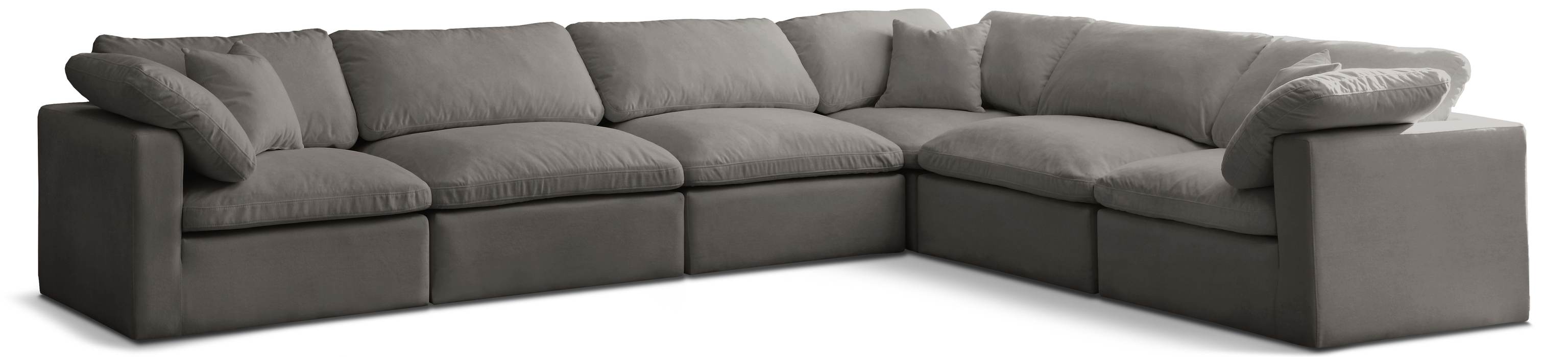 Meridian Furniture - Plush 140" Grey Velvet Upholstered Standard Comfort 6pc. Sectional - 602Grey-Sec6A - GreatFurnitureDeal