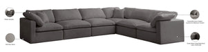 Meridian Furniture - Plush 140" Grey Velvet Upholstered Standard Comfort 6pc. Sectional - 602Grey-Sec6A - GreatFurnitureDeal