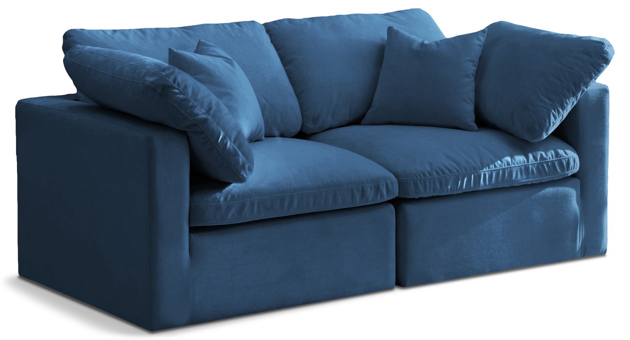 Meridian Furniture - Plush 70" Navy Velvet Upholstered Standard Comfort 2pc. Loveseat - 602Navy-S70 - GreatFurnitureDeal