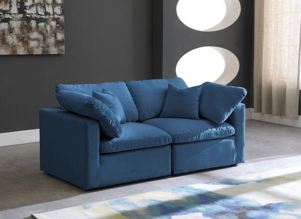 Meridian Furniture - Plush 70" Navy Velvet Upholstered Standard Comfort 2pc. Loveseat - 602Navy-S70 - GreatFurnitureDeal