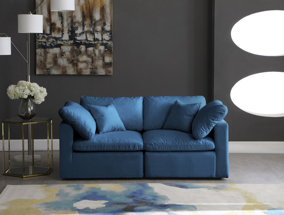 Meridian Furniture - Plush 70" Navy Velvet Upholstered Standard Comfort 2pc. Loveseat - 602Navy-S70 - GreatFurnitureDeal