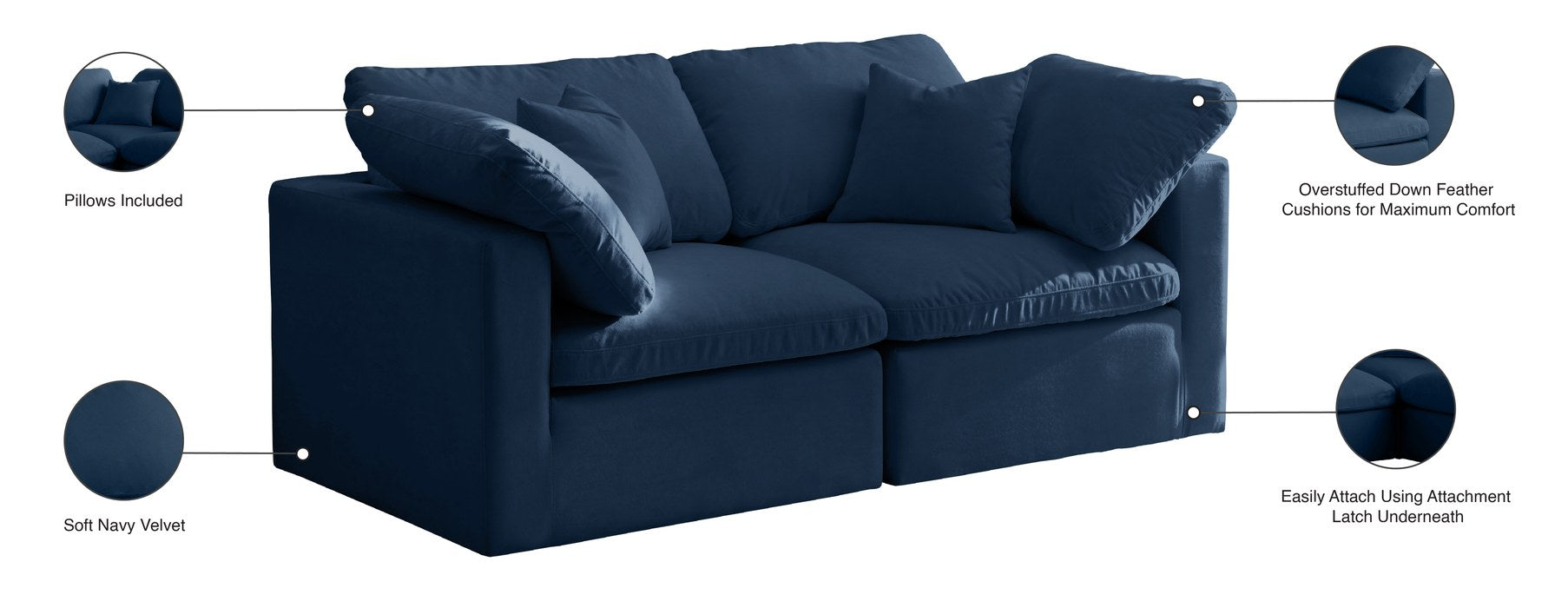 Meridian Furniture - Plush 70" Navy Velvet Upholstered Standard Comfort 2pc. Loveseat - 602Navy-S70 - GreatFurnitureDeal