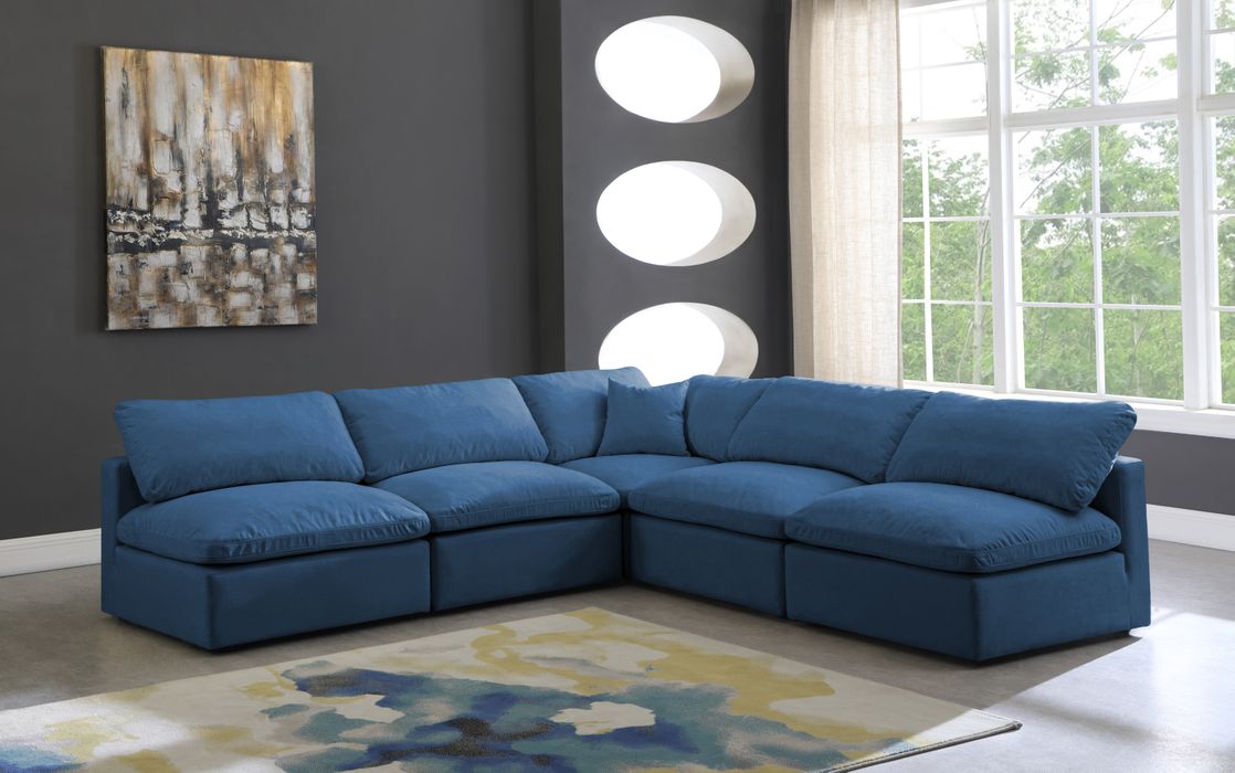 Meridian Furniture - Plush 105" Navy Velvet Upholstered Standard Comfort 5pc. Sectional - 602Navy-Sec5B - GreatFurnitureDeal