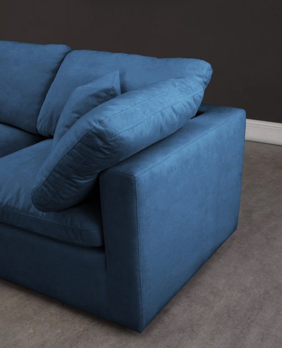 Meridian Furniture - Plush 105" Navy Velvet Upholstered Standard Comfort 5pc. Sectional - 602Navy-Sec5B - GreatFurnitureDeal